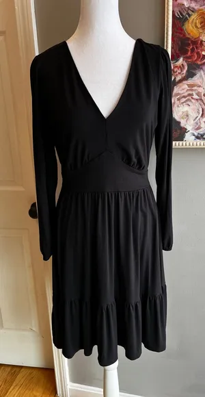 Loft Women's Black Dress Cotton Blend Long Sleeve Size 6 Minimalist Chic thumbnail 1
