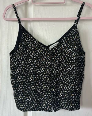 Madewell Button Black Floral Cami Tank Top thumbnail 1