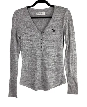 Abercrombie & Fitch Soft A&F Cozy Grey Marl Heathered Henley‎ Long Sleeve Small thumbnail 1