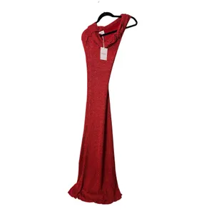 Runaway The Label Maxi Dress Red One Shoulder Rosette Metallic Knit Gown thumbnail 3