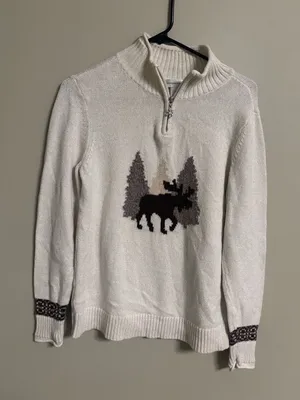 Vintage Christopher & Banks Moose Knit 1/4 Zip Cozy Sweater Size Medium Cottage thumbnail 1
