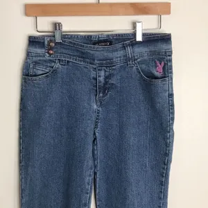 Playboy Bunny Jeans Size‎ 5 Blue Flare Cut Vintage Y2K Embroidered thumbnail 3