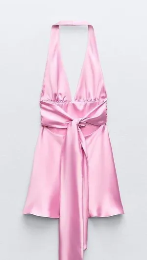 ZARA dress mini halter pink satin Bow 🍬 🎀 wedding party coctail bridal shower thumbnail 13
