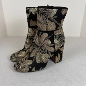 Steve Madden Black and Gold Embroidered Sequin Floral Boots Size 9 thumbnail 4