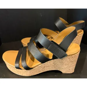 Naturalizer 6.5 M Cynthia Wedge Sandals Black Leather Cork Platform Straps NEW thumbnail 8