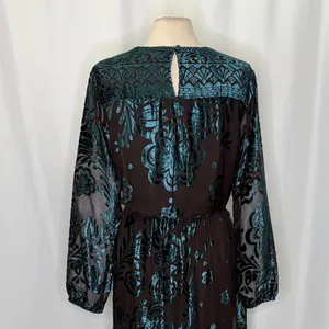 SOFT SURROUNDINGS‎ Floral Velvet Dimora Maxi Dress Teal Brown Burnout X-Large thumbnail 8