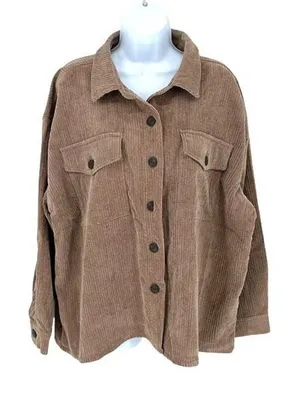 Ci Sono Corduroy Collection Womens Long‎ Sleeve Button Up Shirt Jacket Brown XL thumbnail 1