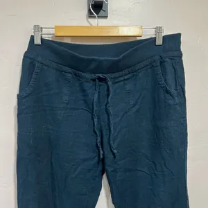 Love Tree Women Pants Linen Blend Navy Drawstring Capri Large thumbnail 2