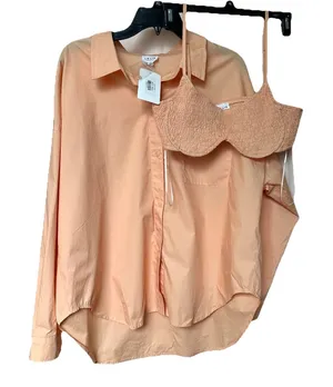 Le Lis Lexi Top Women’s Med & Matched Bra Set Peach Button Oversized Pastel NWT thumbnail 1