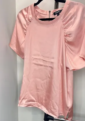 DKNY Pale Pink Short Sleeved Blouse, Size Large thumbnail 1
