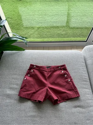 Banana Republic Women's‎ Button-Accent Shorts in Burgundy and Khaki thumbnail 7