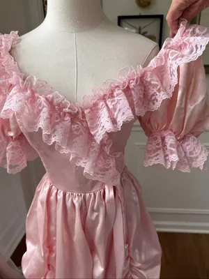 Vintage 80s Loralie Pink Southern Belle Bo Peep Prom Dress Gown XS thumbnail 10