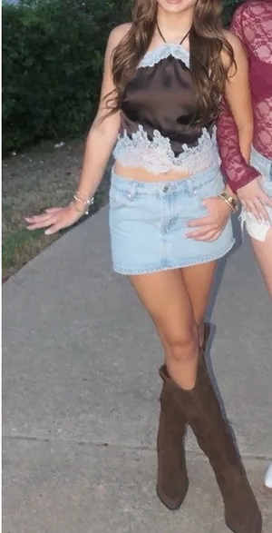 Blue lace brown country concert top thumbnail 3