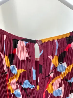 Halogen Pleated Floral-Print Sleeveless Dress - Burgundy Size Large thumbnail 5