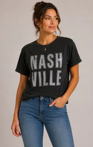 Organic Collective S Nashville Gray Graphic Tee Rhinestone Y2K Western Women’s thumbnail 1