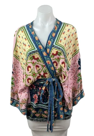 Farm Rio Kimono Sonho Belo Farm Fruits Paisley Tie Waist Blouse Top One Size thumbnail 1