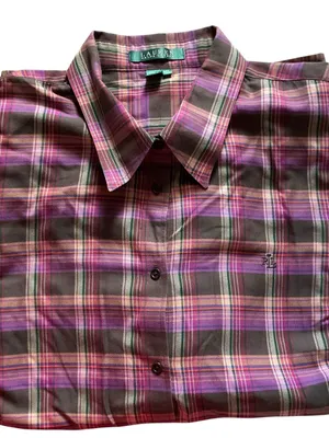 Ralph Lauren women’s plaid button down long sleeve shirt purple green size 2X thumbnail 2