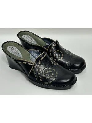 CLARKS Artisan Collection Leather Mules Womens 7.5M Black Y2K Contrast Stitch thumbnail 2