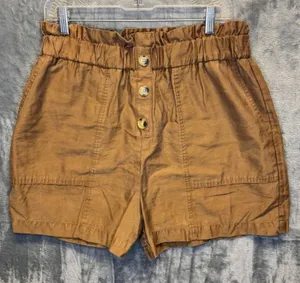 2134 | Zara High Waisted Paperbag Button Front Shorts Brown Womens L thumbnail 1