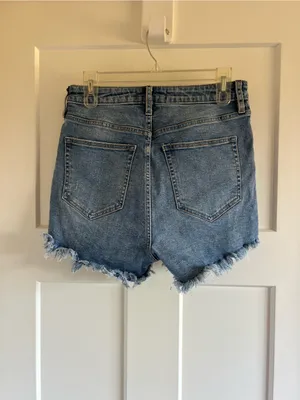 We The Free Distressed Medium Blue High-Rise Jean Shorts thumbnail 2