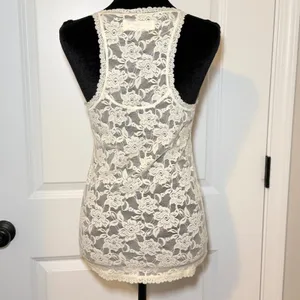 Abercrombie & Fitch Floral Lace Cream Racerback Tank Fairy Large Y2K 90s Boho thumbnail 3