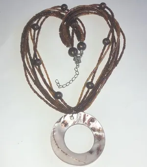 Boho Seed Beaded Huge Round Cutout Shell Pendant Necklace thumbnail 6