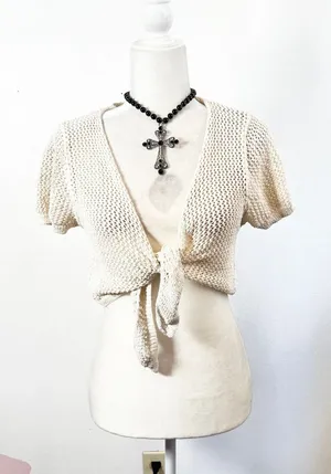 Cotton:On Crochet Bolero Top Sz‎ Large Beige Vacation Beach Summer thumbnail 1