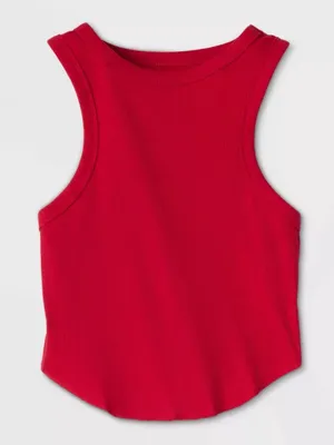 Wild Fable Red Ribbed High-Neck Cropped Tank Top thumbnail 4
