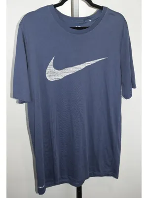 Nike Dri-Fit Slate Blue Big Swoosh Logo T-Shirt Athletic Cut Short Sleeve thumbnail 1