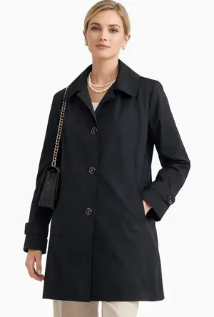 London Fog Womens Classic Trench Coat‎ Size L Black Work Office Timeless Classic thumbnail 1