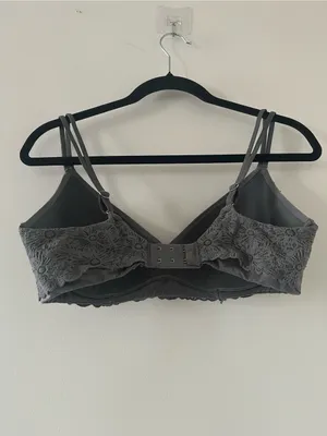 Aerie Real Sunnie Wireless Gray Bra 36D Lace Strappy thumbnail 4