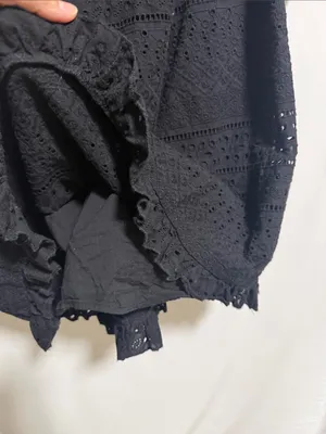 Zara‎ Basic Black Eyelet Embroidery Ruffle Mini Dress Small Boho Puff Sleeve thumbnail 6