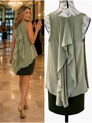 Hutch Green Silk Overlay Cascading Ruffle Back Knee Length Dress Size Medium 💛 thumbnail 2