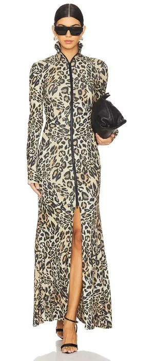 Nanushka Leopard Blaize Zipper Maxi Dress Size Small thumbnail 1