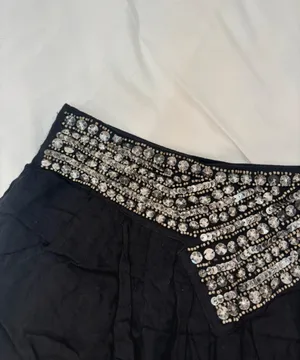 Stradivarius New Collection Black Rhinestone Mini Skirt Size 36 thumbnail 3