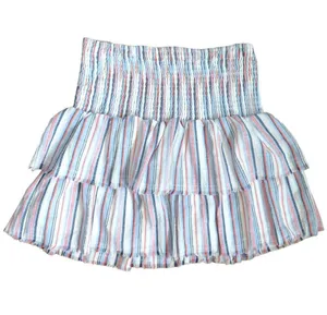 Coquette Colorful Smocked Waist Tiered Mini Skirt, Lined Blue Red White S NWOT thumbnail 2