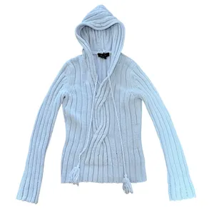 Y2K Express Light Blue Knit Hooded Sweater‎ Merino Wool Blend Womens S Cottage thumbnail 1