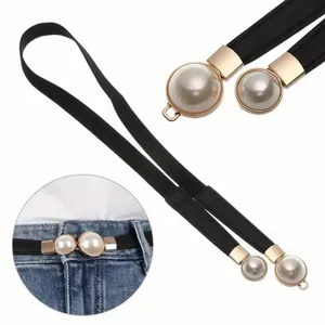 Thin Double Faux Pearl Buckle‎ Solid Color PU Leather Waist Thin Belt One Size thumbnail 1