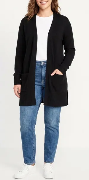 Old Navy Cardigan Sweater Womens Medium Black Knitted Stretch Open Front Pockets thumbnail 1