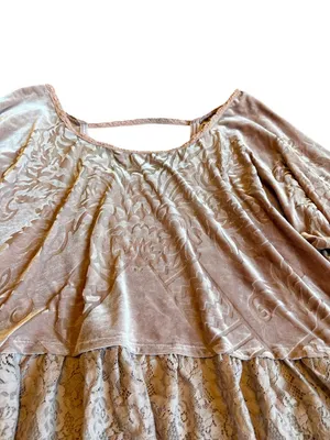 Free People Burnout Top Shirt Pink Blouse Crushed Velvet Flowy Tiered Size Small thumbnail 9