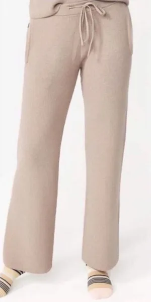 FIGS Ribbed Knit Wide Leg Lounge Pants Tan XS W18LW3003 Drawstring Pockets thumbnail 1