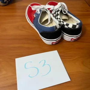 Vans Authentic Low Top Color Block Red Blue Checkerboard Suede Lace Up Sneaker‎ thumbnail 9