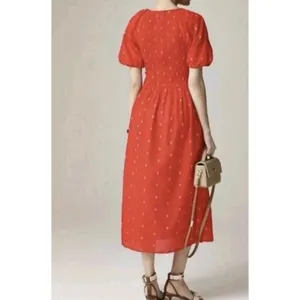 J.Crew Meadow Dress Small Red Smocked‎ Floral Midi Sundress Cottagecore Prairie thumbnail 10