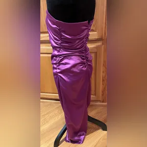 BHLDN Selena Strapless Stretch Satin Slip Ruched Midi‎ Dress Purple Size Medium thumbnail 11