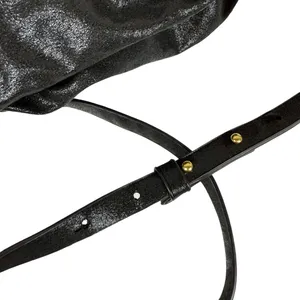 Anthropologie Jory Black Metallic Clutch Crossbody Dumpling‎ Bag Vegan Leather thumbnail 2