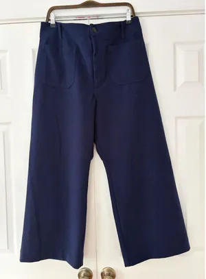 Maeve The Colette Navy Blue Wide Leg Cropped Pants Size 34 High Rise Pockets thumbnail 1