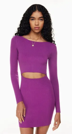Aritzia Wilfred Free Cut-Out Knit Long Sleeve Purple Mini Dress Size Large thumbnail 1