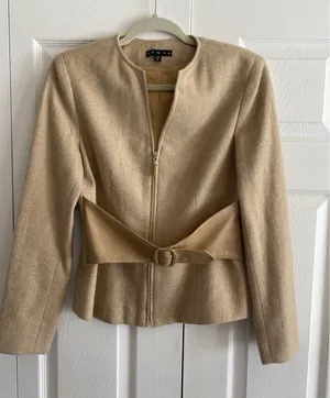 Penta Belted Zip Front Wool Jacket Womens Size 4 Tan Camel Professional Blazer thumbnail 1