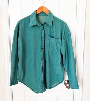 Teal Corduroy Button-Up Shirt Long Sleeve Size Small thumbnail 1