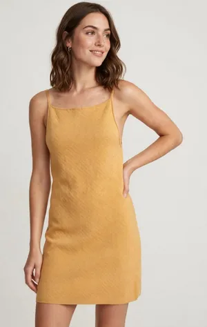 Abercrombie Fitch Women's XL Mustard Yellow Knit Slip Mini Dress Square Neck thumbnail 1